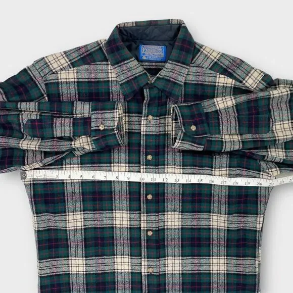VINTAGE Pendleton Board Shirt Mens Medium Green Plaid Blackwatch Wool USA Made - Picture 8 of 11